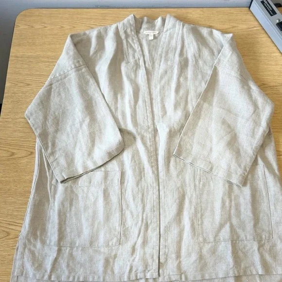 Eileen Fisher Beige Open-Front Linen Kimono Jacket - Picture 2 of 12